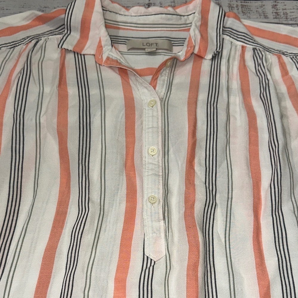 LOFT Coral and White Striped Top Sz. M - Picture 7 of 8